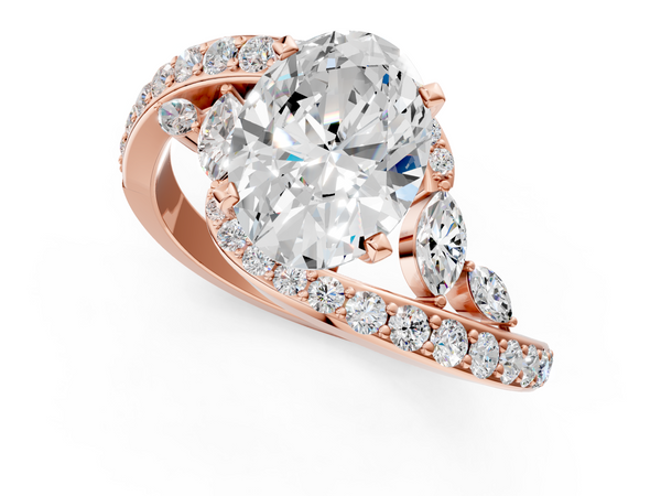 Rose gold Oval Solitaire with Pavé Twist Band and Four-Prong Setting
