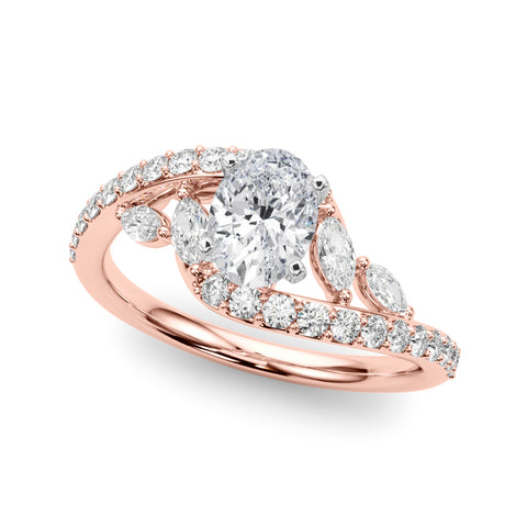 Rose gold Oval Solitaire with Pavé Twist Band and Four-Prong Setting