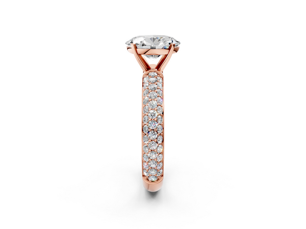 Rose gold Oval Diamond Solitaire Ring with Prong Setting and Pavé Band