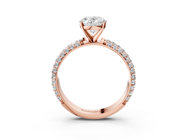 Rose gold Oval Diamond Solitaire Ring with Prong Setting and Pavé Band