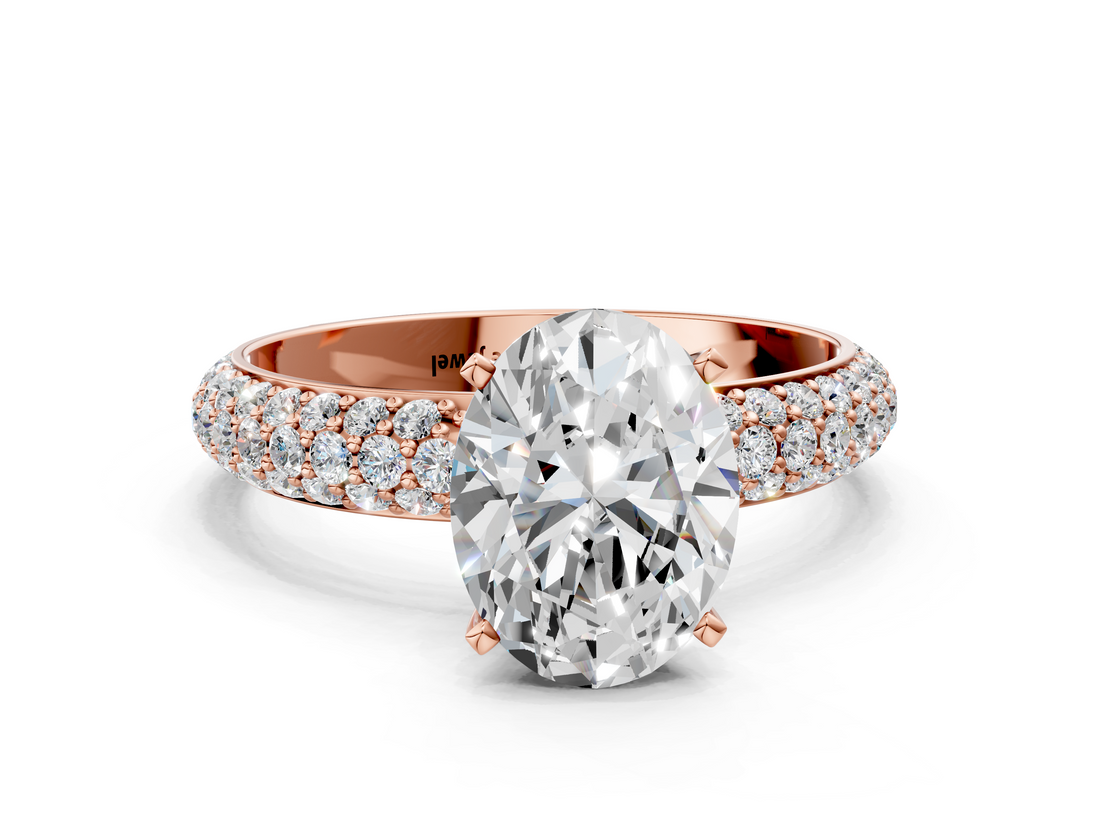 Rose gold Oval Solitaire with Pave Band and Four-Prong Setting_9
