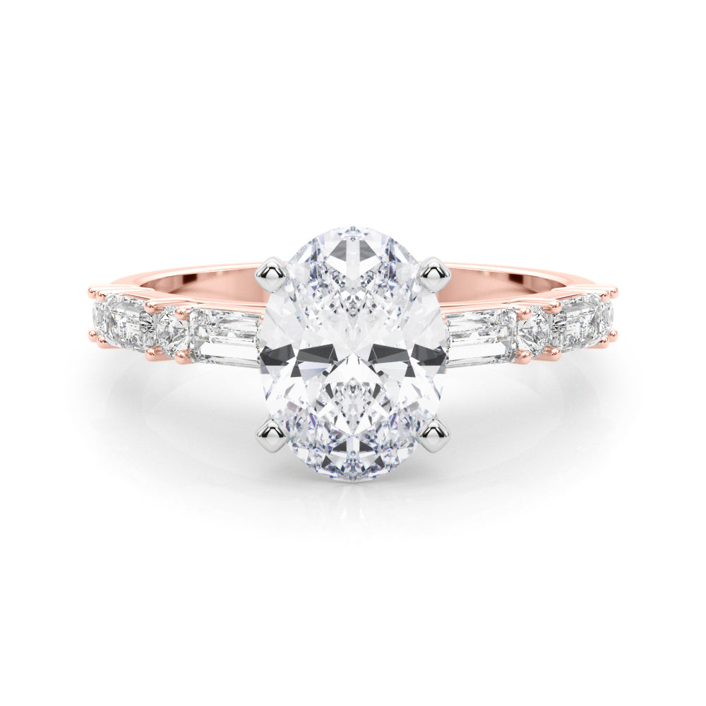 Rose gold Oval Solitaire with Side Baguettes and Channel Set Band 1