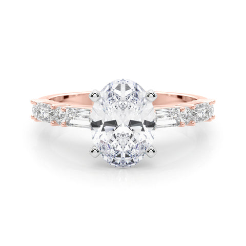 Rose gold Oval Solitaire with Side Baguettes and Channel Set Band 1