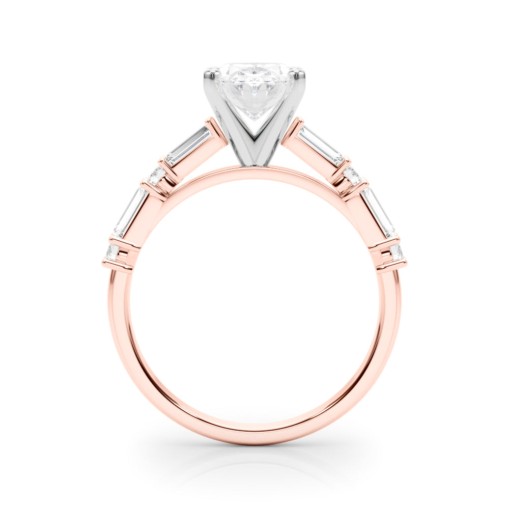 Rose gold Oval Solitaire with Side Baguettes and Channel Set Band 2
