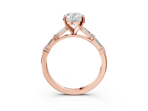 Rose gold Oval Cut Diamond Solitaire with Side Baguettes and Channel Set Band