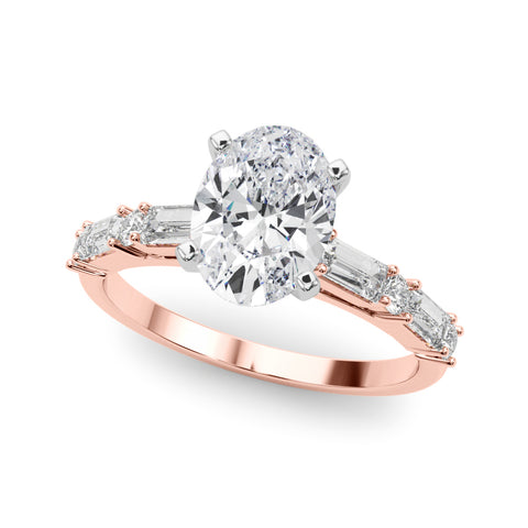 Rose gold Oval Solitaire with Side Baguettes and Channel Set Band