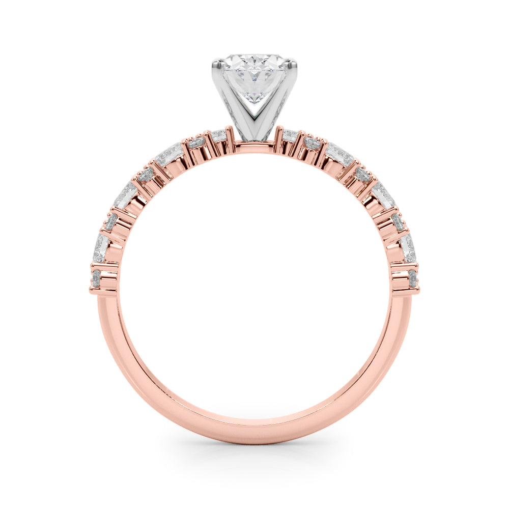 Rose gold Oval Solitaire with Side Stones, Pave Band, Four-Prong Setting 2