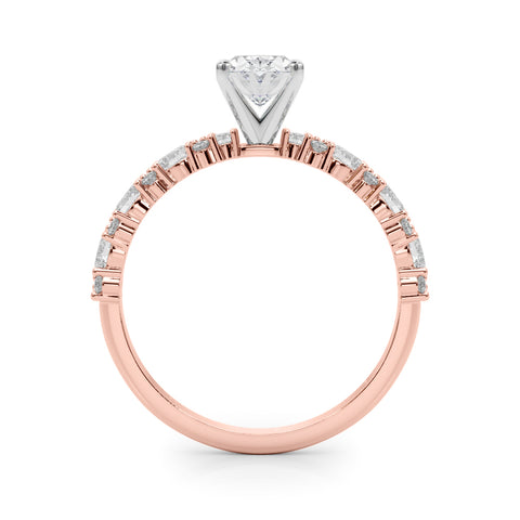 Rose gold Oval Solitaire with Side Stones, Pave Band, Four-Prong Setting 2