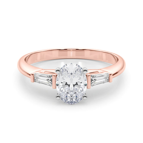 Rose gold Oval Solitaire with Tapered Baguette Side Stones on a Classic Band with Four-Prong Setting 1