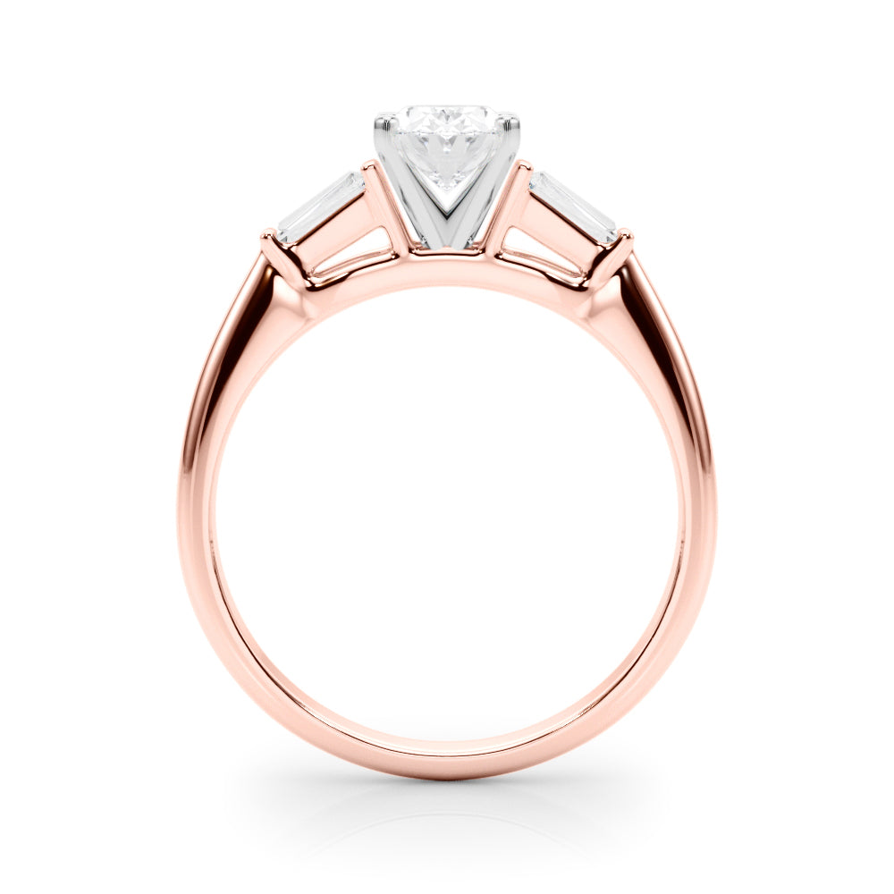 Rose gold Oval Solitaire with Tapered Baguette Side Stones on a Classic Band with Four-Prong Setting 2
