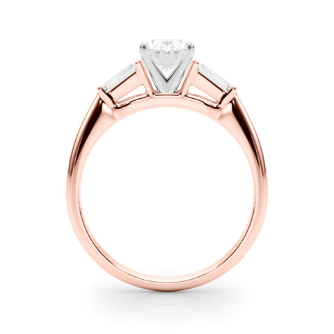 Rose gold Oval Solitaire with Tapered Baguette Side Stones on a Classic Band with Four-Prong Setting 2