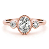 Rose gold Oval Three-Stone Bezel Set Diamond Ring with Solitaire Band 1