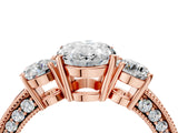 Rose gold Oval Three-Stone Diamond Ring with Pavé Band and Four-Prong Setting_10