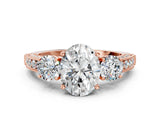 Rose gold Oval Three-Stone Diamond Ring with Pavé Band and Four-Prong Setting_6