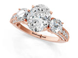 Rose gold Oval Three-Stone Diamond Ring with Pavé Band and Four-Prong Setting_7
