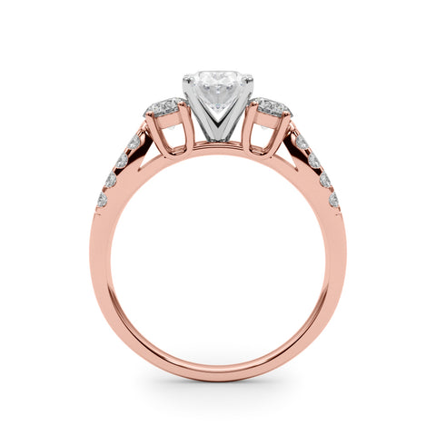 Rose gold Oval Three-Stone Diamond Ring with Pavé Split Shank and Four-Prong Setting 2