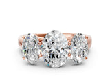 Rose gold Oval Three-Stone Diamond Ring with Prong Setting on a Classic Band_15