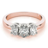 Rose gold Oval Three-Stone Diamond Ring with Solitaire Band and Four-Prong Setting 1