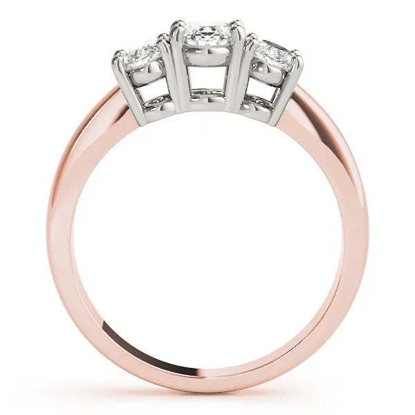 Rose gold Oval Three-Stone Diamond Ring with Solitaire Band and Four-Prong Setting