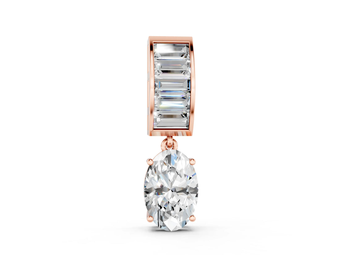 Rose gold Oval and Baguette Diamond Drop Pendant_4
