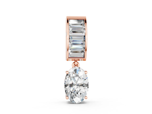 Rose gold Oval and Baguette Diamond Drop Pendant