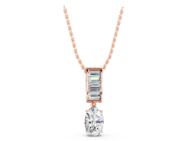 Rose gold Oval and Baguette Diamond Drop Pendant