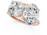 Rose gold Oval and Cushion Toi Moi Ring with Prong Setting and Pave Band 1