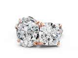 Rose gold Oval and Cushion Toi Moi Ring with Prong Setting and Plain Band