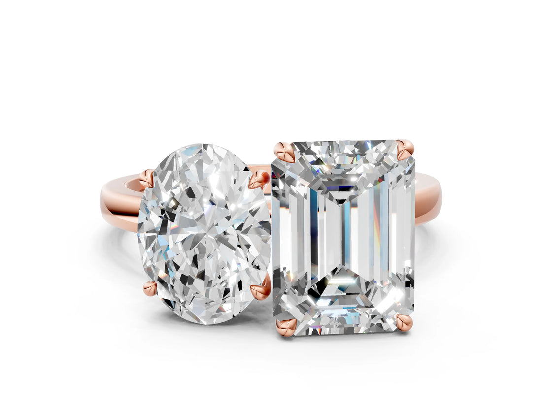 Rose gold Oval and Emerald Cut Toi Moi Ring with Prong Setting_67