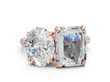 Rose gold Oval and Emerald Toi Moi Ring with Prong Setting and Micro Pave Band