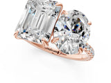 Rose gold Oval and Emerald Toi Moi Ring with Prong Setting and Pave Band 1