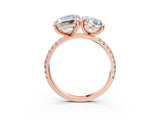 Rose gold Oval and Emerald Toi Moi Ring with Prong Setting and Pave Band 3