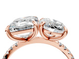 Rose gold Oval and Emerald Toi Moi Ring with Prong Setting and Pave Band 4