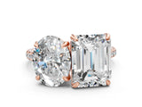 Rose gold Oval and Emerald Toi Moi Ring with Prong Setting and Pave Band