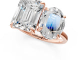 Rose gold Oval and Emerald Toi Moi Ring with Prong Setting and Plain Band 1