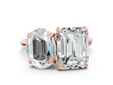 Rose gold Oval and Emerald Toi Moi Ring with Prong Setting and Plain Band