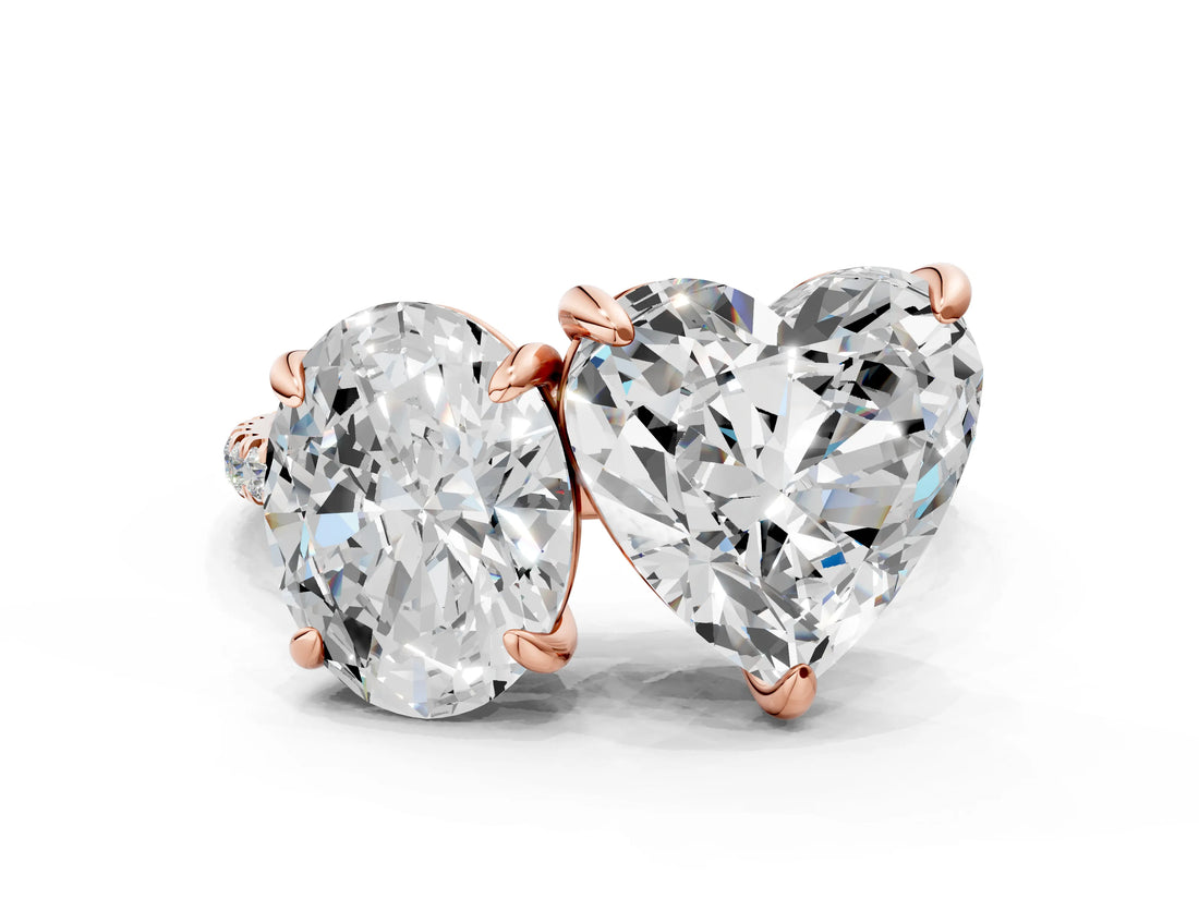 Rose gold Oval and Heart Toi Moi Ring with Prong Setting and Micro Pave Band 1