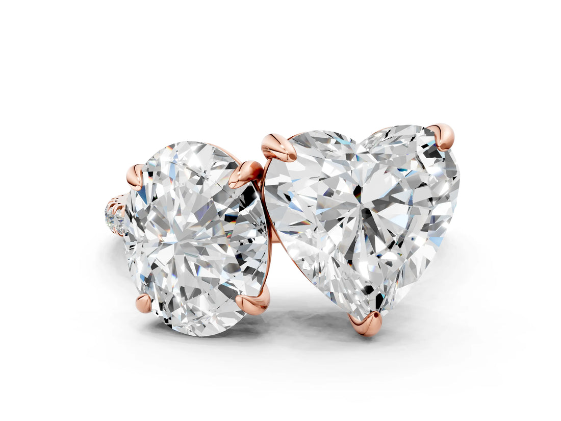 Rose gold Oval and Heart Toi Moi Ring with Prong Setting and Pave Band