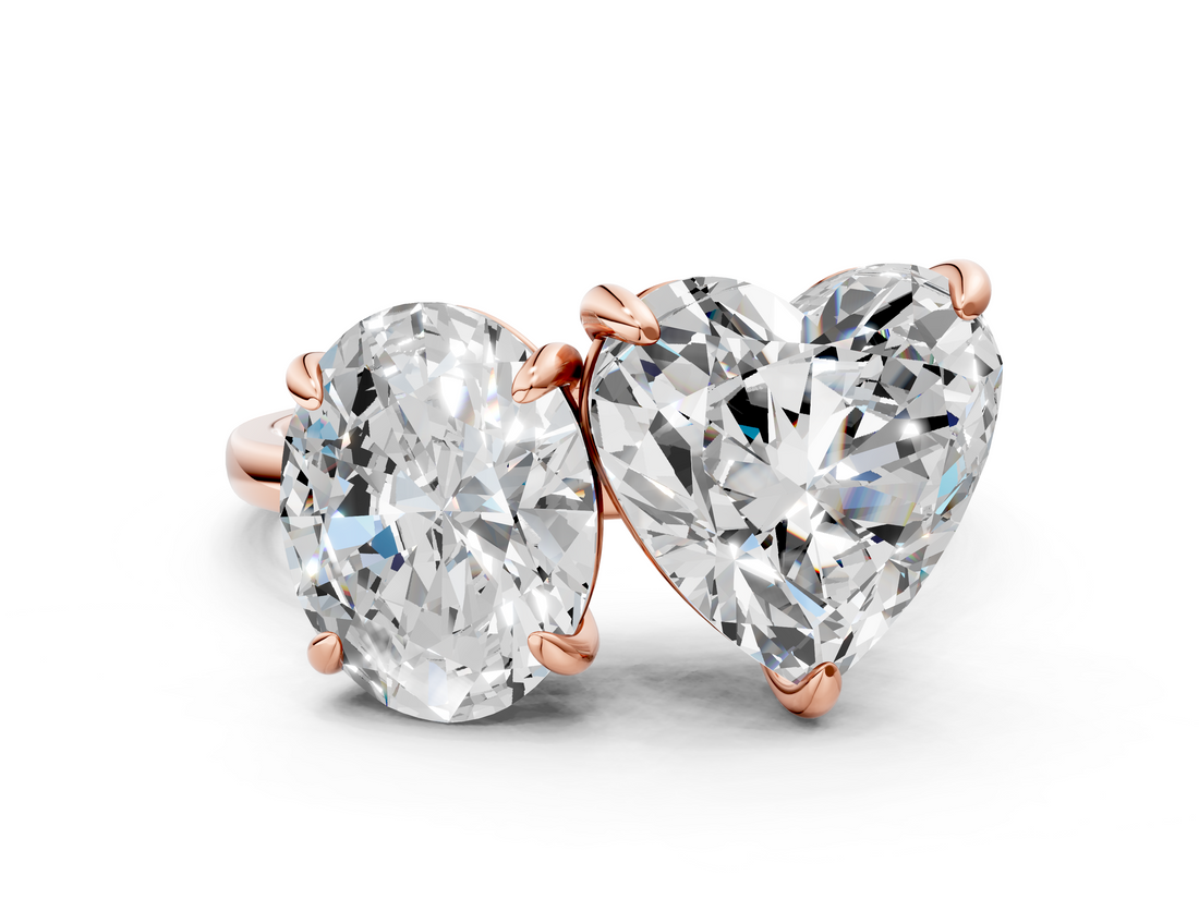 Rose gold Oval and Heart Toi Moi Ring with Prong Setting and Plain Band_13