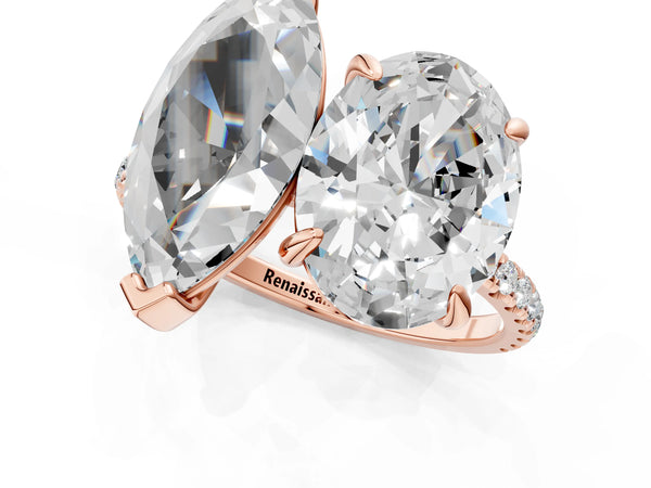 Rose gold Oval and Marquise Toi Moi Ring with Prong Setting and Micro Pave Band
