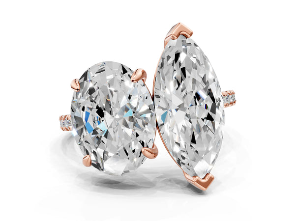 Rose gold Oval and Marquise Toi Moi Ring with Prong Setting and Pave Band