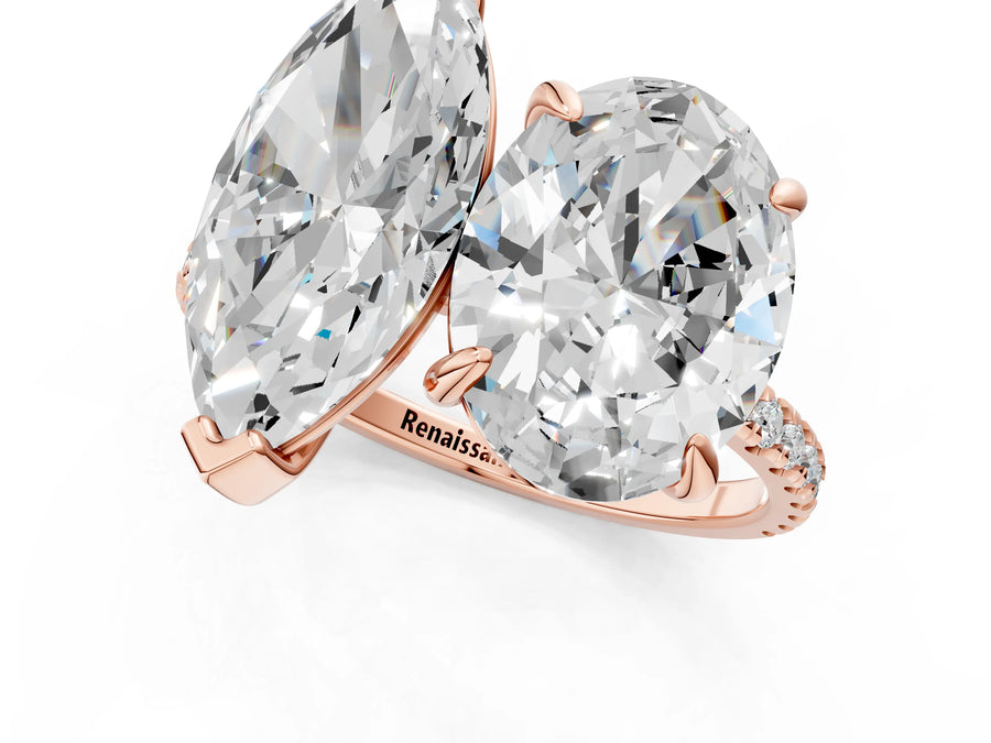 Rose gold Oval and Marquise Toi Moi Ring with Prong Setting and Pave Band