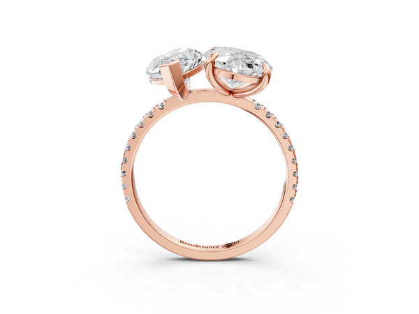 Rose gold Oval and Marquise Toi Moi Ring with Prong Setting and Pave Band