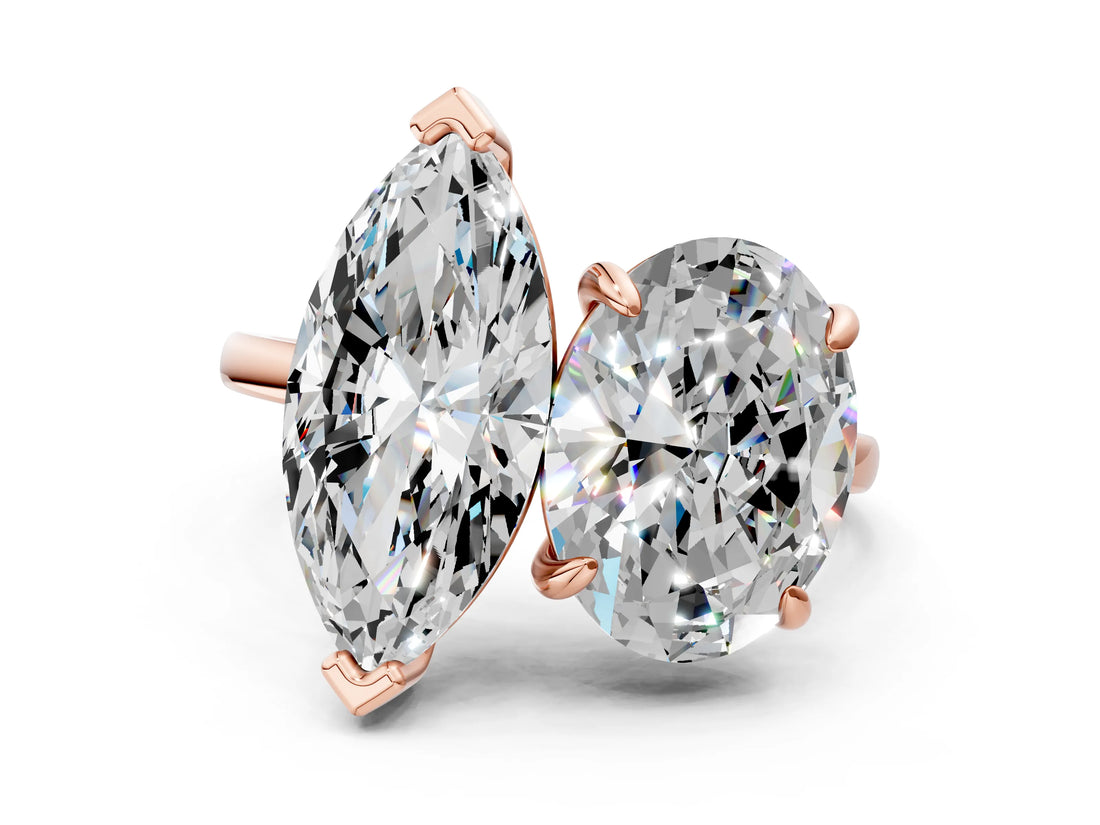 Rose gold Oval and Marquise Toi Moi Ring with Prong Setting and Plain Band_40