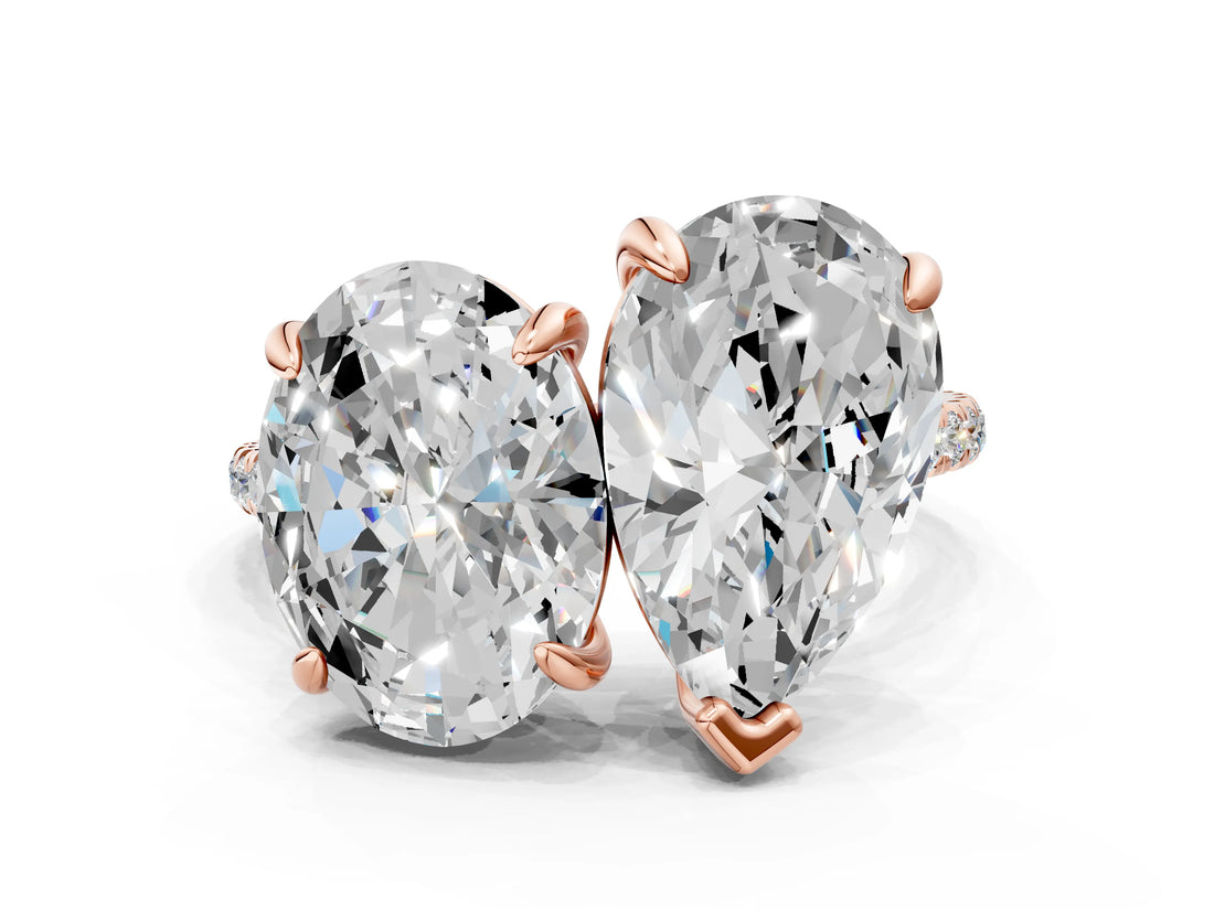 Rose gold Oval and Pear Toi Moi Ring with Prong Setting and Micro Pave Band