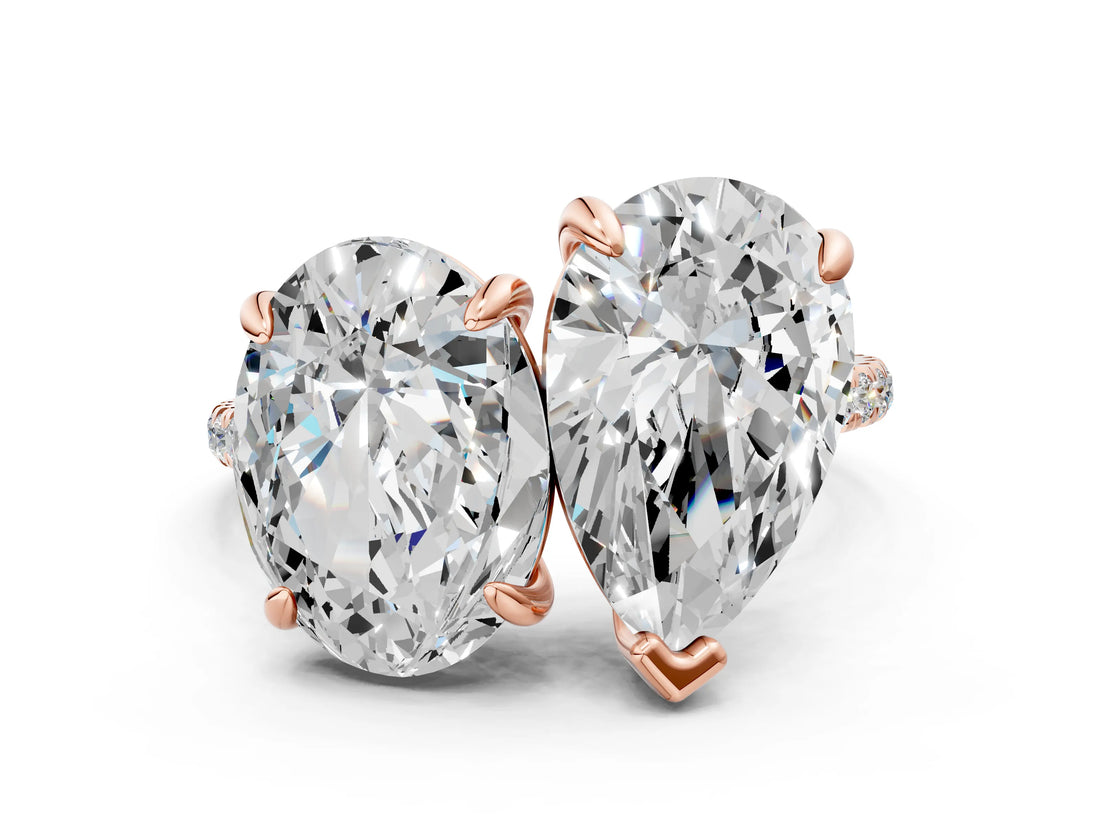 Rose gold Oval and Pear Toi Moi Ring with Prong Setting and Pave Band