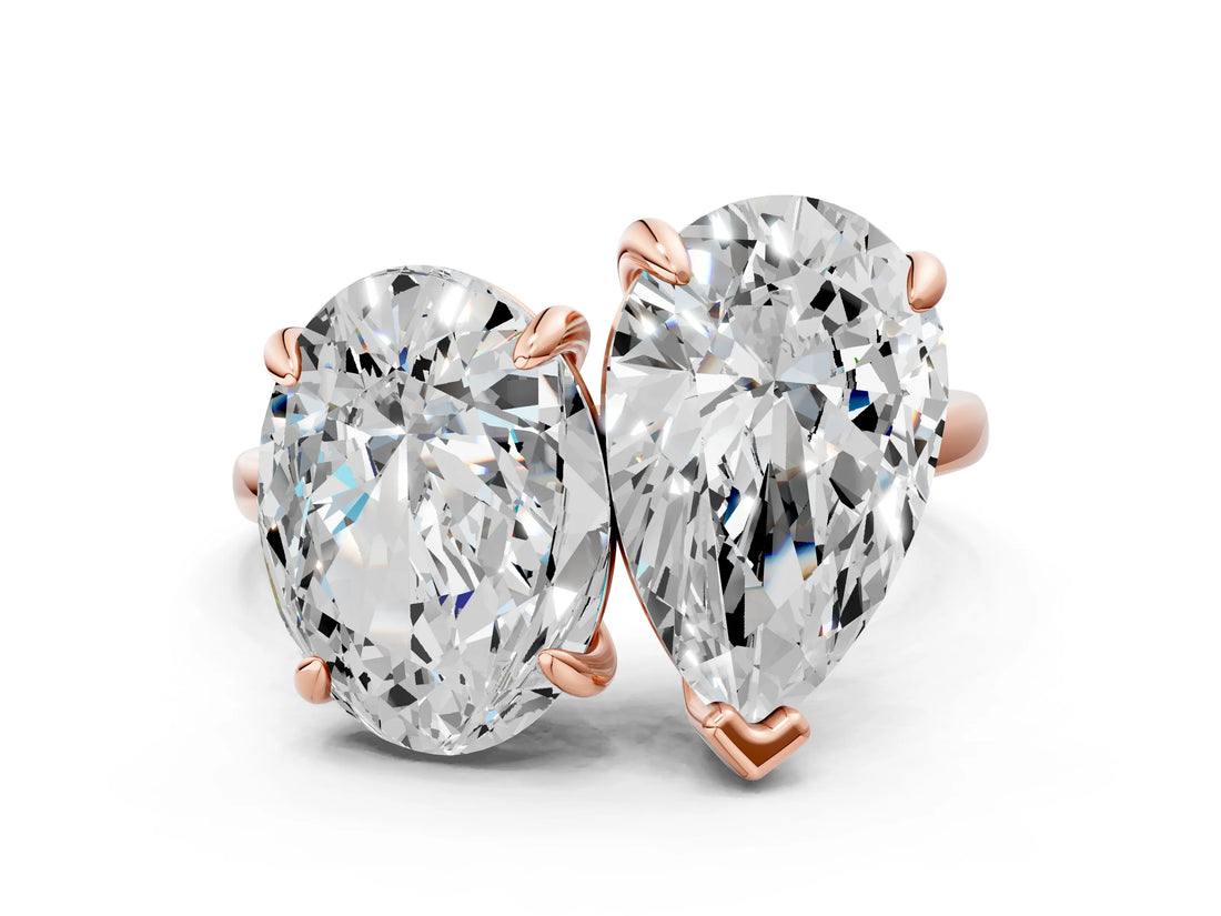 Rose gold Oval and Pear Toi Moi Ring with Prong Setting and Plain Band