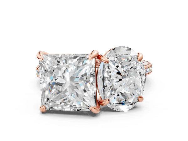 Rose gold Oval and Princess Toi Moi Ring with Prong Setting and Micro Pave Band