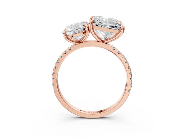 Rose gold Oval and Princess Toi Moi Ring with Prong Setting and Pave Band