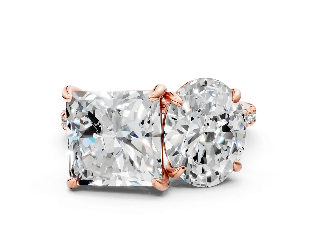 Rose gold Oval and Princess Toi Moi Ring with Prong Setting and Pave Band